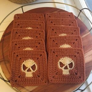 Crochet Skull Pattern Granny Squares - Handcrafted 10 Piece Set for Crafting